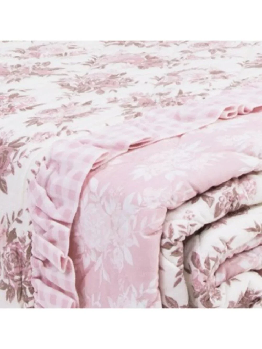 RACHEL ZOE Reversible Floral Quilt Set With Ruffles